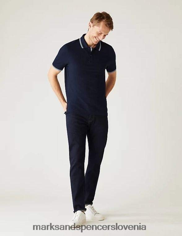 polo majica s konico iz čistega bombaža temna mornarica Marks & Spencer oblačila moški 6T8F6X5057