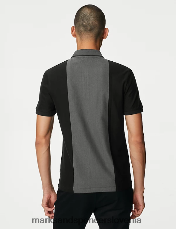 polo majica s polovično zadrgo iz čistega bombaža Črna Marks & Spencer oblačila moški 6T8F6X5271