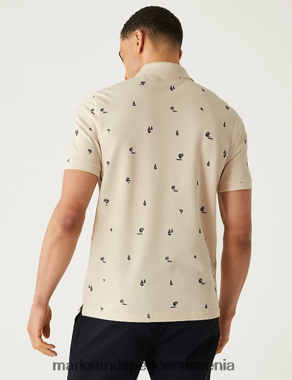 polo majica s potiskom dlani iz čistega bombaža ekru Marks & Spencer oblačila moški 6T8F6X6646