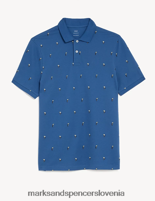 polo majica s potiskom kaktusa iz čistega bombaža jekleno modra Marks & Spencer oblačila moški 6T8F6X6764
