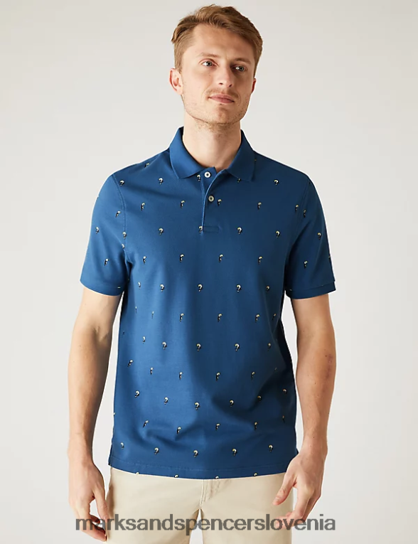 polo majica s potiskom kaktusa iz čistega bombaža jekleno modra Marks & Spencer oblačila moški 6T8F6X6764