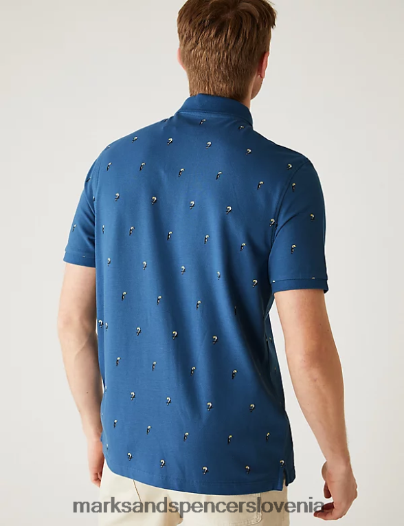 polo majica s potiskom kaktusa iz čistega bombaža jekleno modra Marks & Spencer oblačila moški 6T8F6X6764