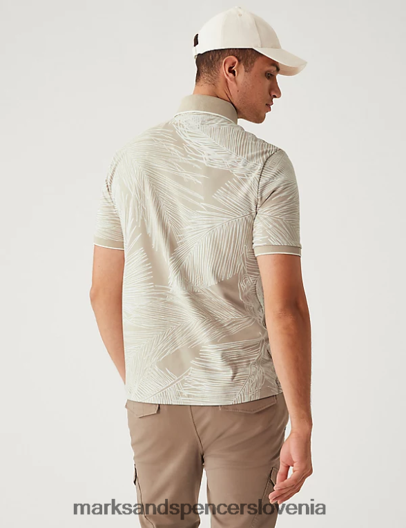 polo majica s potiskom listov iz čistega bombaža bež Marks & Spencer oblačila moški 6T8F6X6769