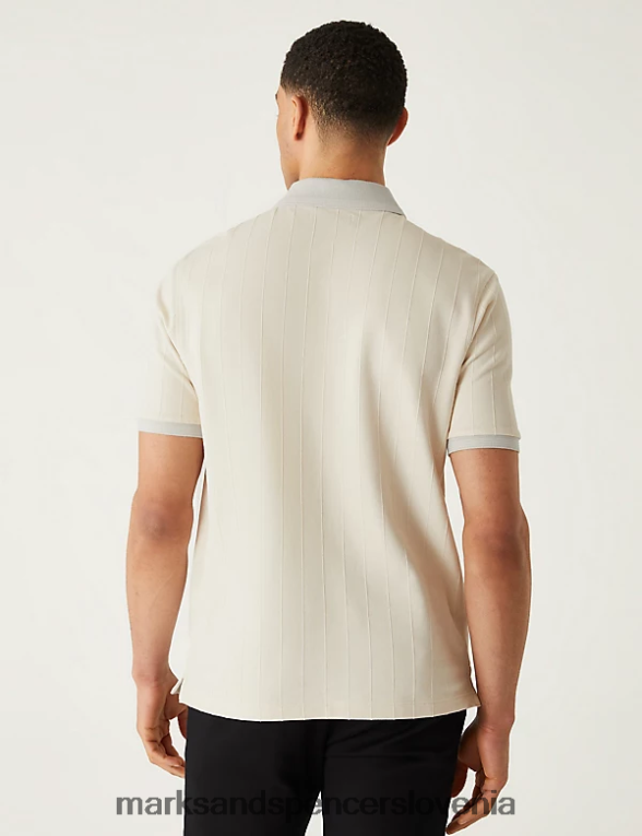 polo majica z bogato bombažno teksturo ekru Marks & Spencer oblačila moški 6T8F6X5391