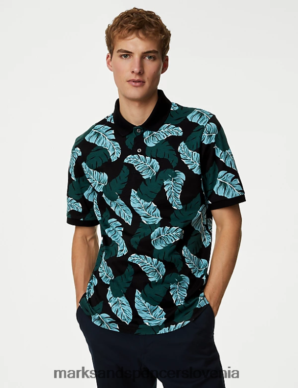 polo majica z botaničnim potiskom iz čistega bombaža črna mešanica Marks & Spencer oblačila moški 6T8F6X6107