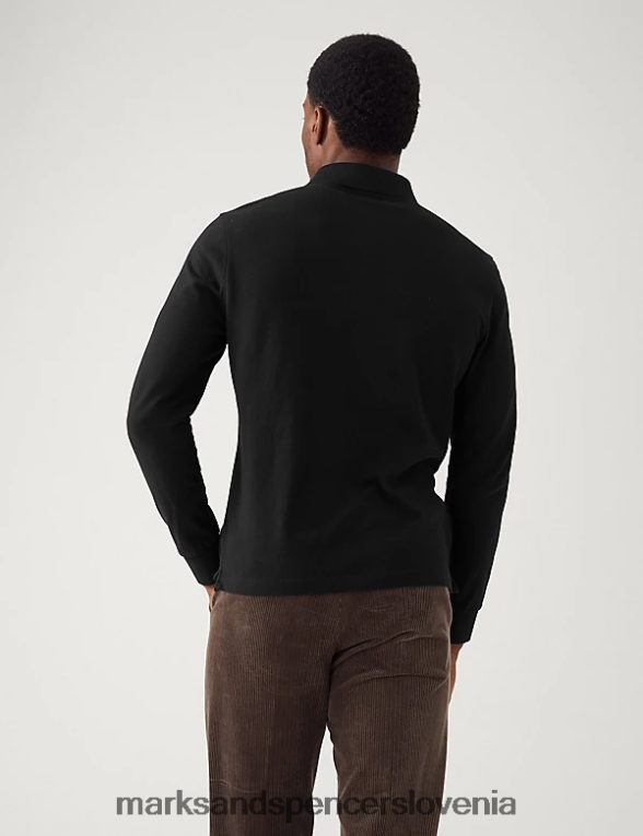 polo majica z dolgimi rokavi iz čistega bombaža Črna Marks & Spencer oblačila moški 6T8F6X7375