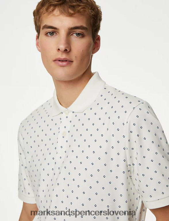 polo majica z geometrijskim potiskom iz čistega bombaža lahka krema Marks & Spencer oblačila moški 6T8F6X4929