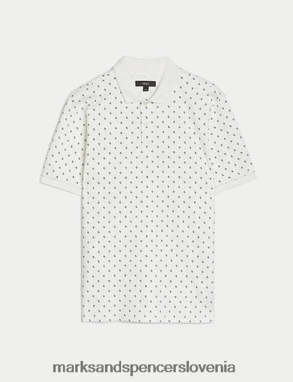 polo majica z geometrijskim potiskom iz čistega bombaža lahka krema Marks & Spencer oblačila moški 6T8F6X4929