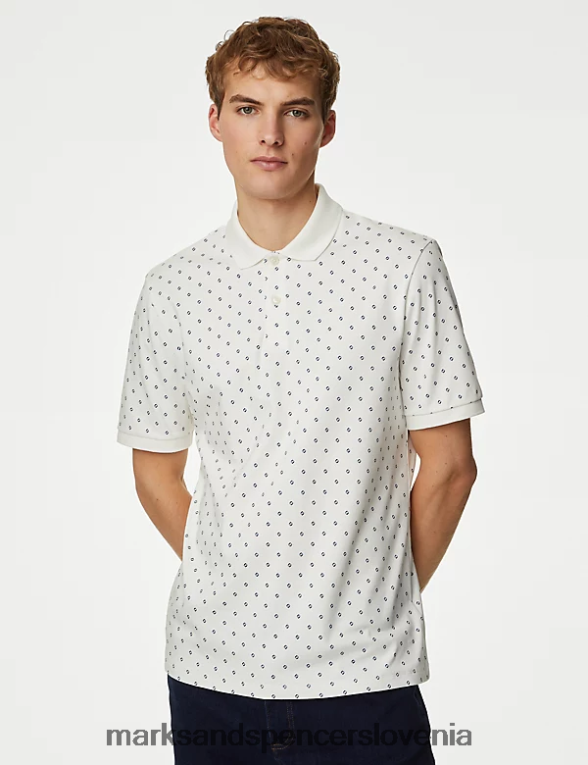 polo majica z geometrijskim potiskom iz čistega bombaža lahka krema Marks & Spencer oblačila moški 6T8F6X4929