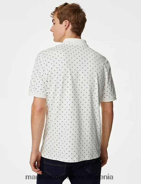 polo majica z geometrijskim potiskom iz čistega bombaža lahka krema Marks & Spencer oblačila moški 6T8F6X4929