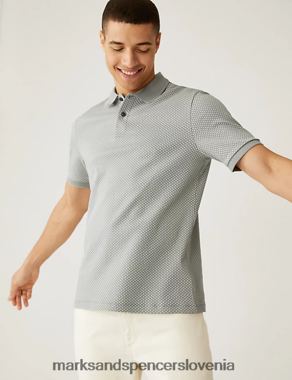 polo majica z geometrijskim potiskom iz čistega bombaža svetlo siva Marks & Spencer oblačila moški 6T8F6X5394