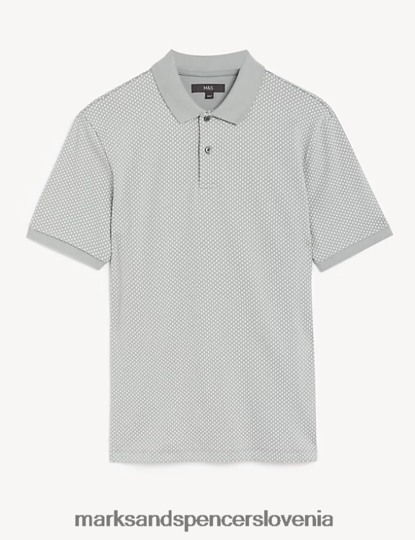 polo majica z geometrijskim potiskom iz čistega bombaža svetlo siva Marks & Spencer oblačila moški 6T8F6X5394
