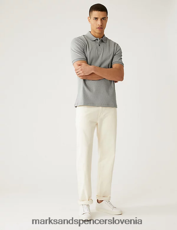 polo majica z geometrijskim potiskom iz čistega bombaža svetlo siva Marks & Spencer oblačila moški 6T8F6X5394