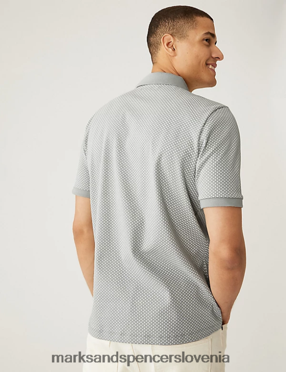 polo majica z geometrijskim potiskom iz čistega bombaža svetlo siva Marks & Spencer oblačila moški 6T8F6X5394
