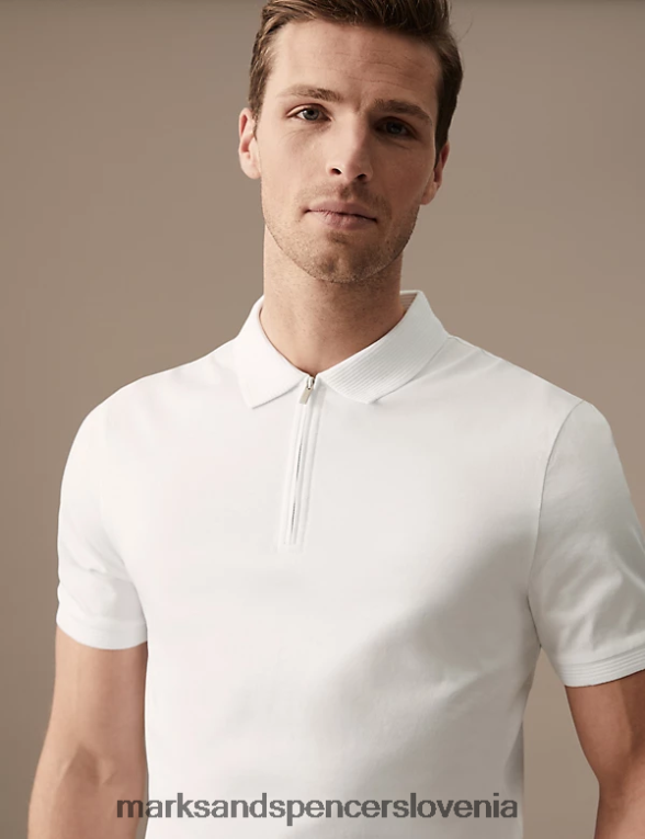polo majica z zadrgo iz čistega bombaža Supima bela Marks & Spencer oblačila moški 6T8F6X6390