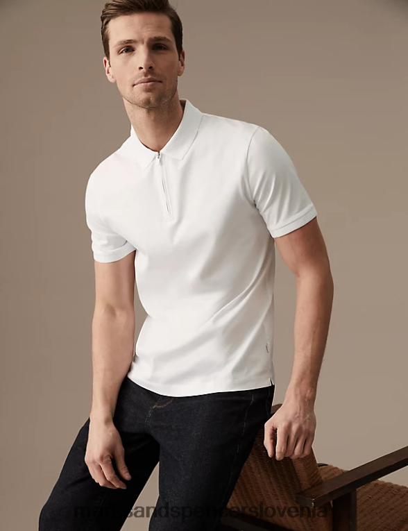 polo majica z zadrgo iz čistega bombaža Supima bela Marks & Spencer oblačila moški 6T8F6X6390