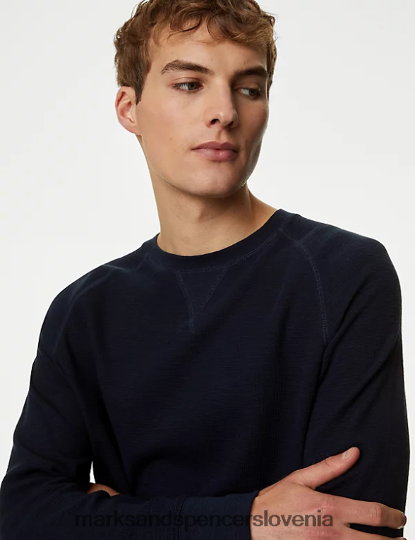 pulover iz čistega bombaža mornarica Marks & Spencer oblačila moški 6T8F6X7162