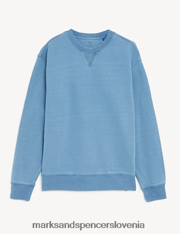 pulover iz čistega bombaža sproščenega kroja svetlo indigo Marks & Spencer oblačila moški 6T8F6X5880