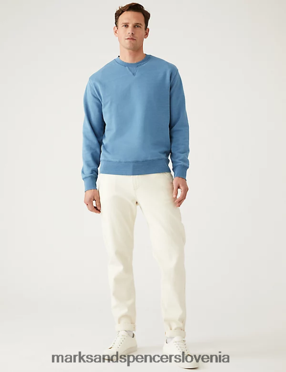 pulover iz čistega bombaža sproščenega kroja svetlo indigo Marks & Spencer oblačila moški 6T8F6X5880
