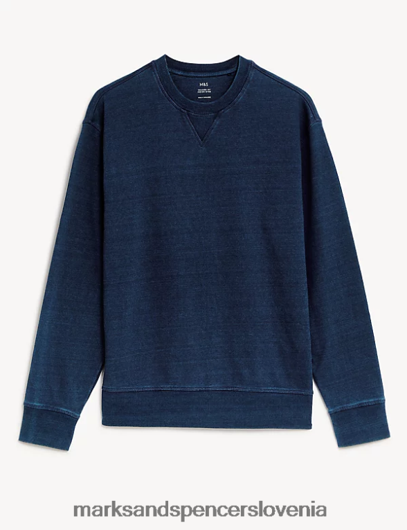 pulover iz čistega bombaža sproščenega kroja temno indigo Marks & Spencer oblačila moški 6T8F6X6241