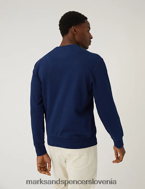pulover iz čistega bombaža sproščenega kroja temno indigo Marks & Spencer oblačila moški 6T8F6X6241