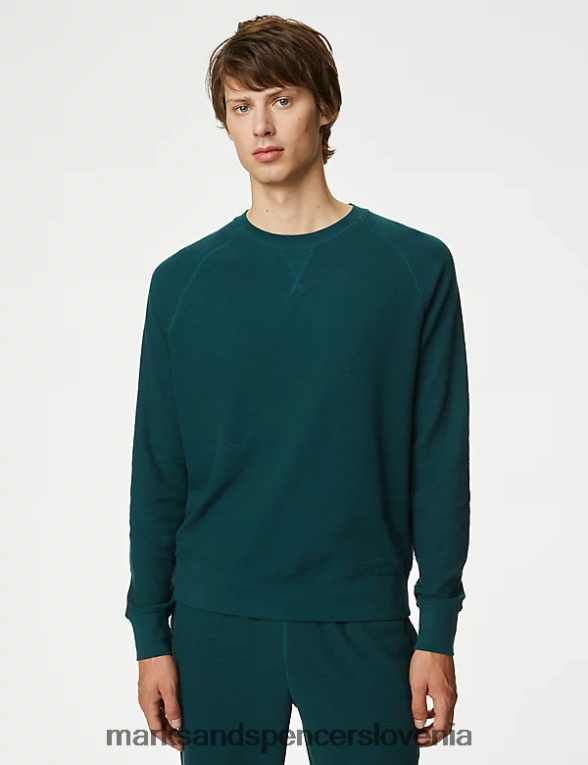 pulover iz čistega bombaža temno zelena Marks & Spencer oblačila moški 6T8F6X6824