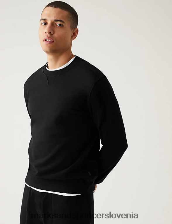 pulover z okroglim izrezom iz čistega bombaža Črna Marks & Spencer oblačila moški 6T8F6X6880