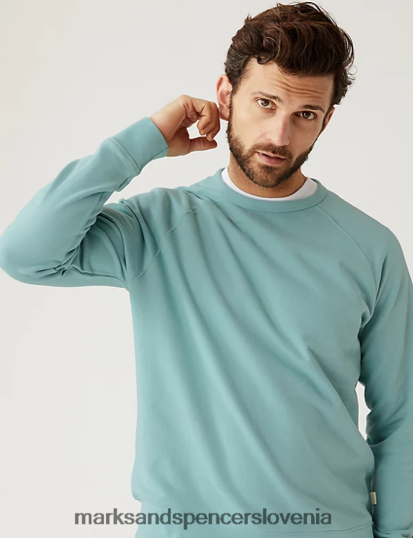 pulover z okroglim ovratnikom iz čistega bombaža zaprašena voda Marks & Spencer oblačila moški 6T8F6X7533