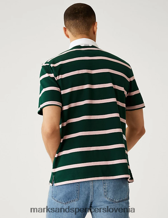 črtasta majica za ragbi iz čistega bombaža temno zelena Marks & Spencer oblačila moški 6T8F6X6324