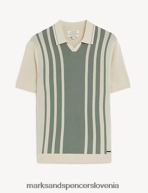črtasta pletena polo majica iz mešanice bombaža ecru mešanica Marks & Spencer oblačila moški 6T8F6X6818