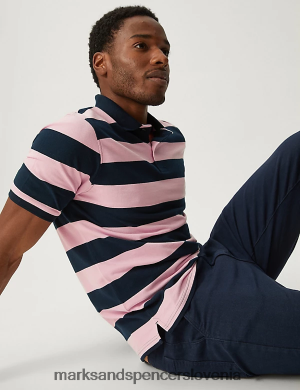 črtasta polo majica iz čistega bombaža roza roza Marks & Spencer oblačila moški 6T8F6X5613
