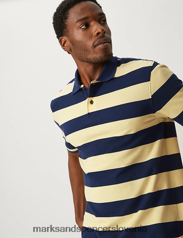 črtasta polo majica iz čistega bombaža rumena Marks & Spencer oblačila moški 6T8F6X5612