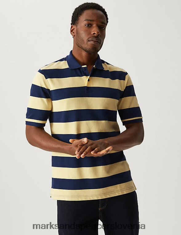črtasta polo majica iz čistega bombaža rumena Marks & Spencer oblačila moški 6T8F6X5612