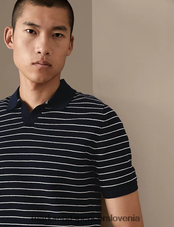 črtasta polo majica iz čistega bombaža supima mornarska mešanica Marks & Spencer oblačila moški 6T8F6X5992