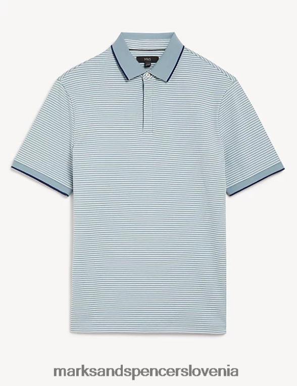 črtasta polo majica iz čistega bombaža svetlo račje jajce Marks & Spencer oblačila moški 6T8F6X6156