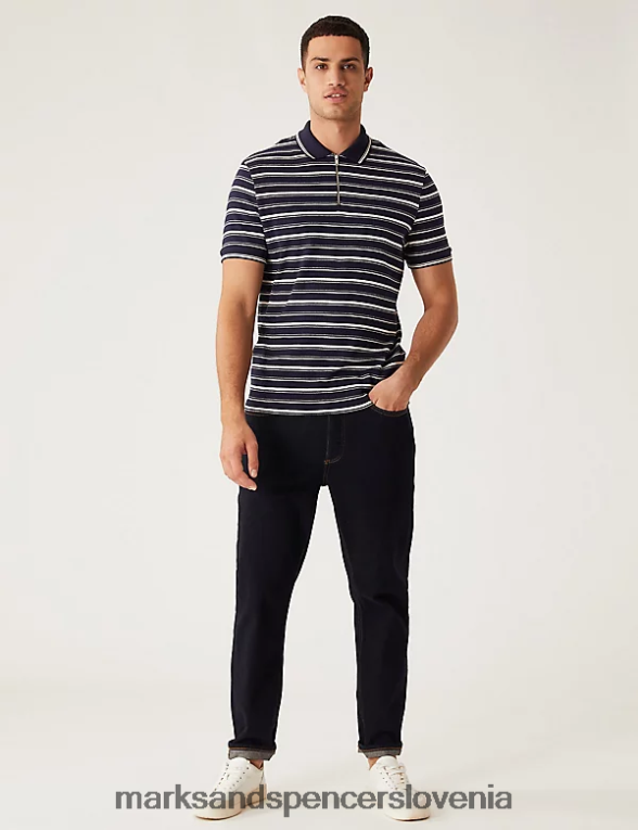 črtasta polo majica s pol zadrgo iz čistega bombaža mornarska mešanica Marks & Spencer oblačila moški 6T8F6X5595