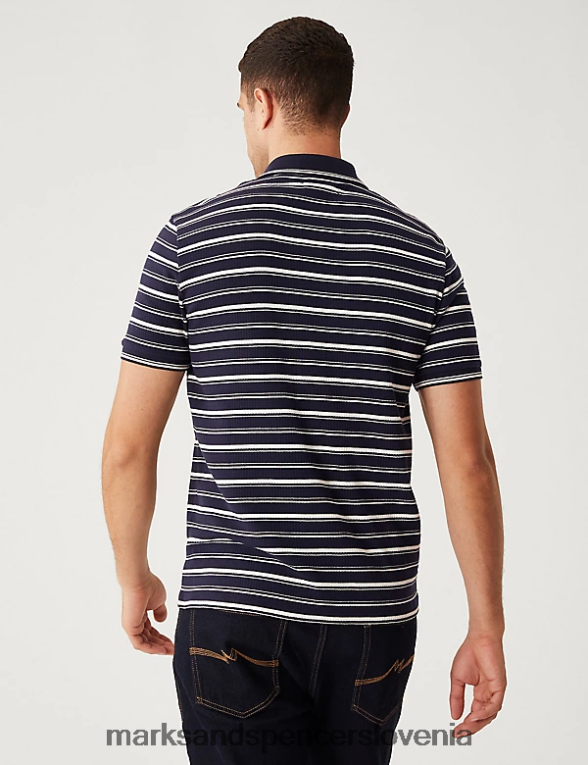 črtasta polo majica s pol zadrgo iz čistega bombaža mornarska mešanica Marks & Spencer oblačila moški 6T8F6X5595