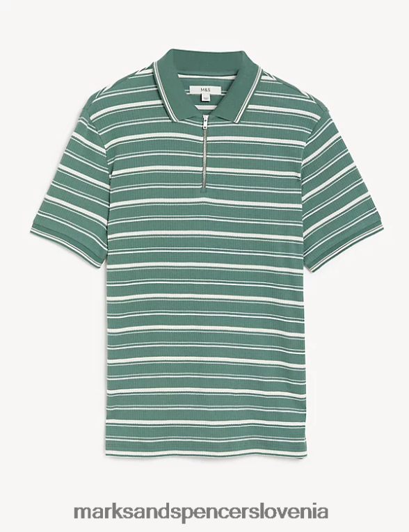 črtasta polo majica s pol zadrgo iz čistega bombaža zelena mešanica Marks & Spencer oblačila moški 6T8F6X5971