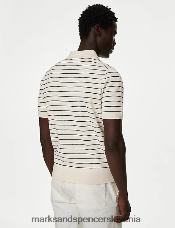 skipton supima bogata bombažna pletena polo majica ekru Marks & Spencer oblačila moški 6T8F6X6163
