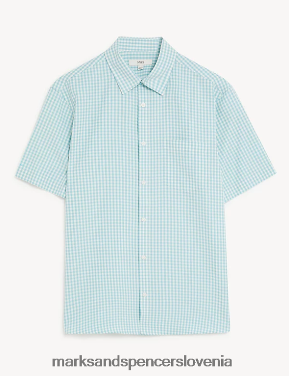 srajca v gingham karo modra mešanica Marks & Spencer oblačila moški 6T8F6X6515