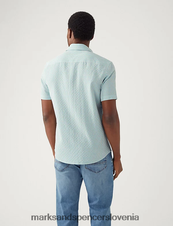 srajca v gingham karo modra mešanica Marks & Spencer oblačila moški 6T8F6X6515