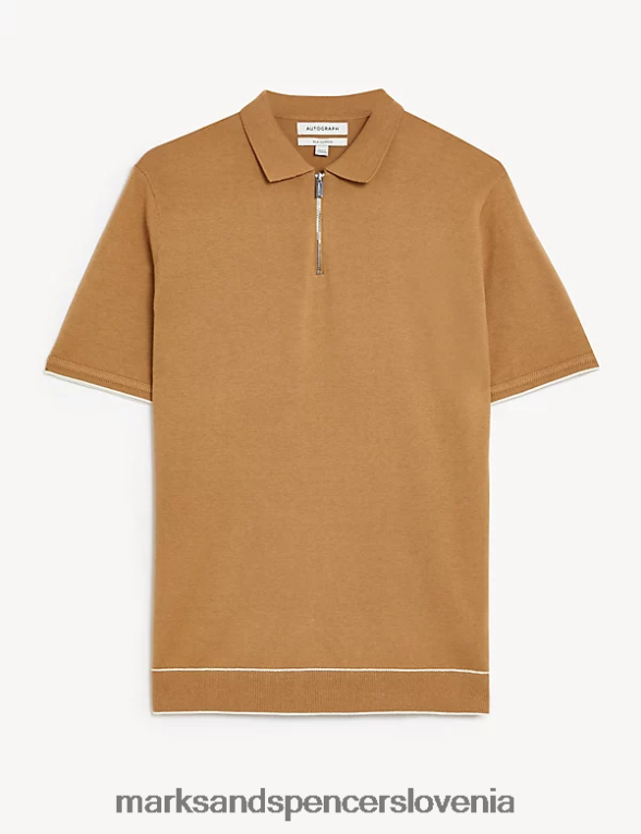 svilena bombažna pletena polo majica z izrezom mehka bronasta Marks & Spencer oblačila moški 6T8F6X6105