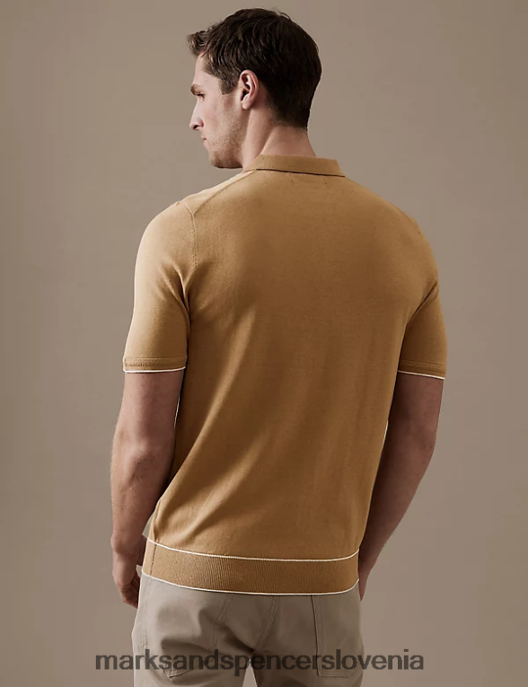 svilena bombažna pletena polo majica z izrezom mehka bronasta Marks & Spencer oblačila moški 6T8F6X6105