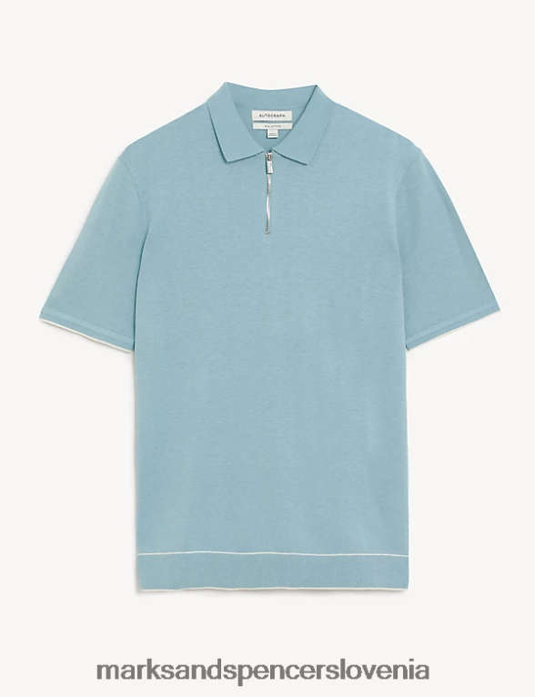 svilena bombažna pletena polo majica z izrezom račje jajce Marks & Spencer oblačila moški 6T8F6X6106
