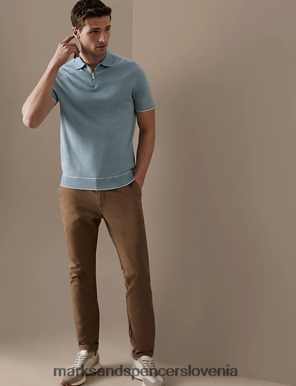 svilena bombažna pletena polo majica z izrezom račje jajce Marks & Spencer oblačila moški 6T8F6X6106