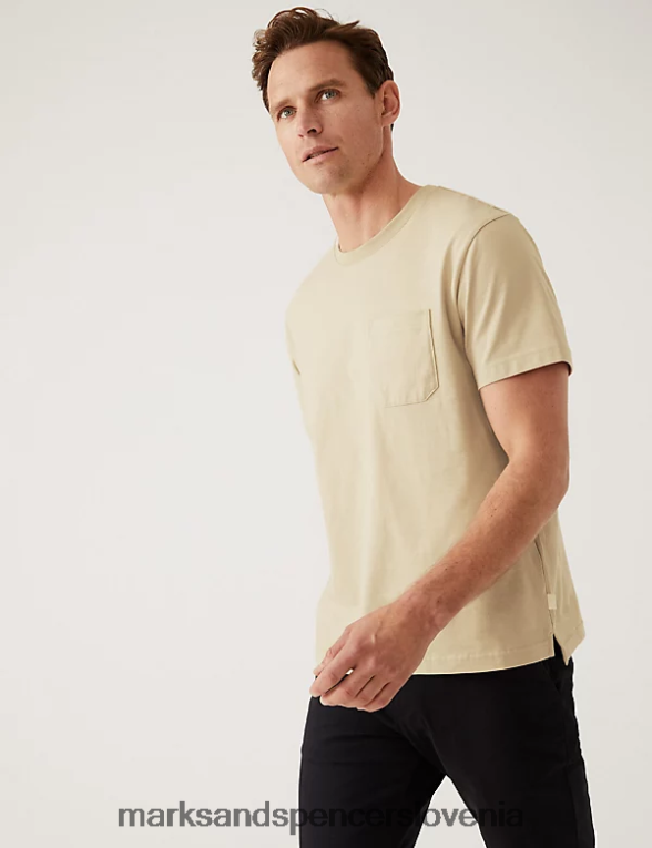 težka majica iz čistega bombaža bež Marks & Spencer oblačila moški 6T8F6X5359