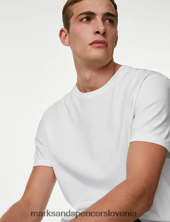 težka majica iz čistega bombaža bela Marks & Spencer oblačila moški 6T8F6X5886