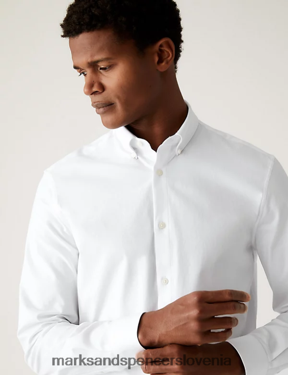 ultimate srajca slim fit z raztegljivim robom bela Marks & Spencer oblačila moški 6T8F6X5657