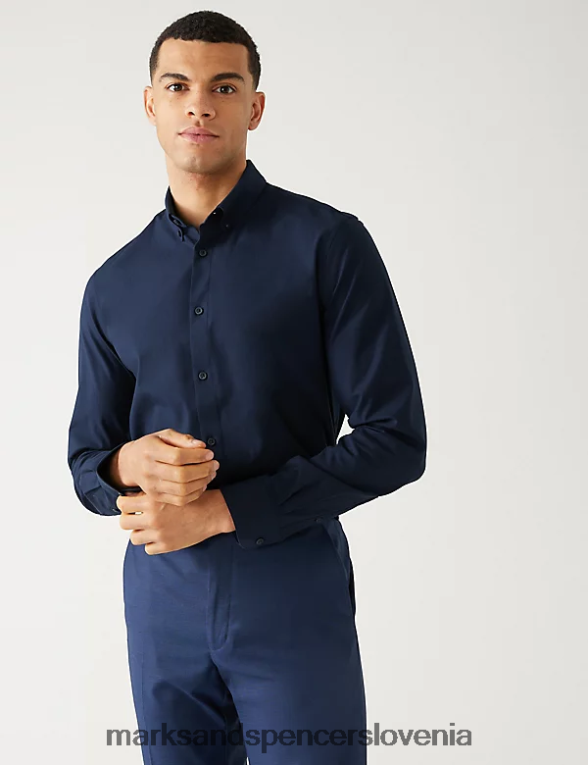 ultimate srajca slim fit z raztegljivim robom mornarica Marks & Spencer oblačila moški 6T8F6X5656