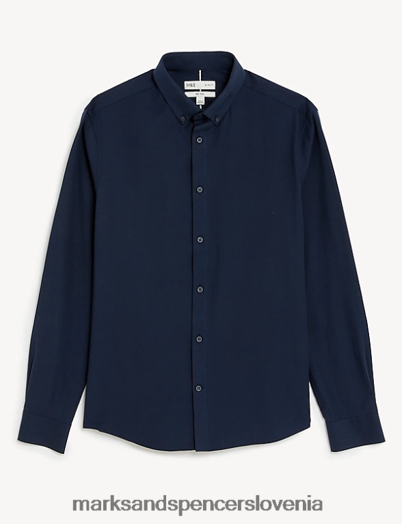 ultimate srajca slim fit z raztegljivim robom mornarica Marks & Spencer oblačila moški 6T8F6X5656